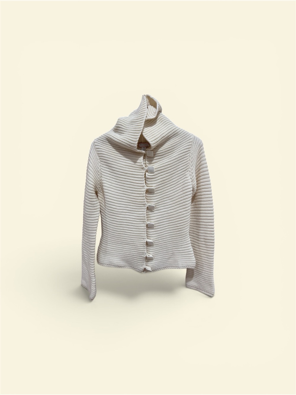 Cream Off-the-Shoulder Ribbed Button-Front Sweater